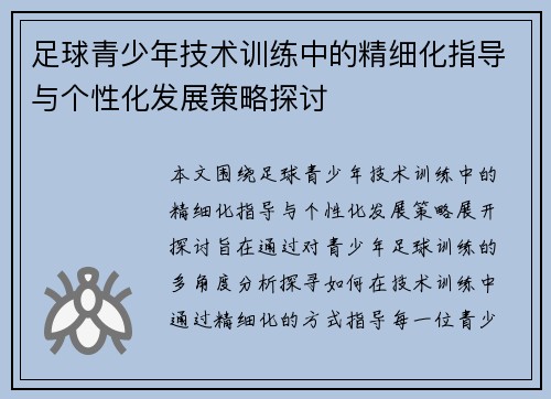 足球青少年技术训练中的精细化指导与个性化发展策略探讨