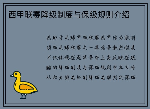西甲联赛降级制度与保级规则介绍